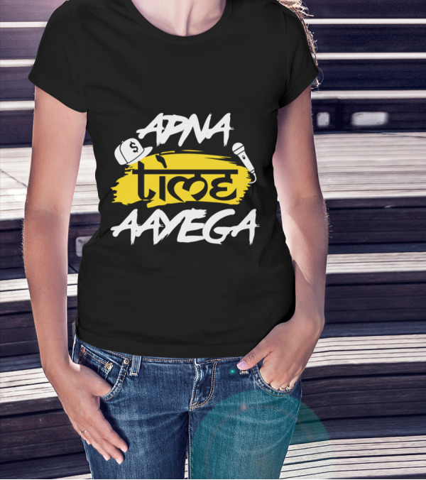Apna Time Aayega Hip-Hop Cap And Microphone Desi T-Shirt