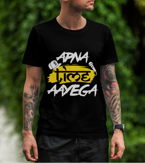 Apna Time Aayega Hip-Hop Cap And Microphone Desi T-Shirt
