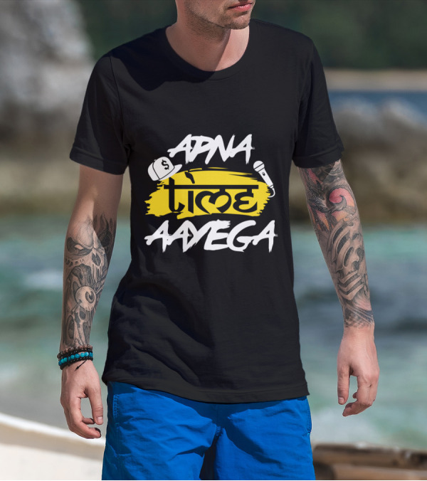 Apna Time Aayega Hip-Hop Cap And Microphone Desi T-Shirt
