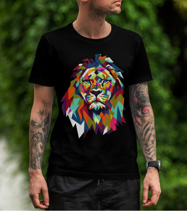 Cool Trendy Geometric Leo African Lion Cat T-Shirt