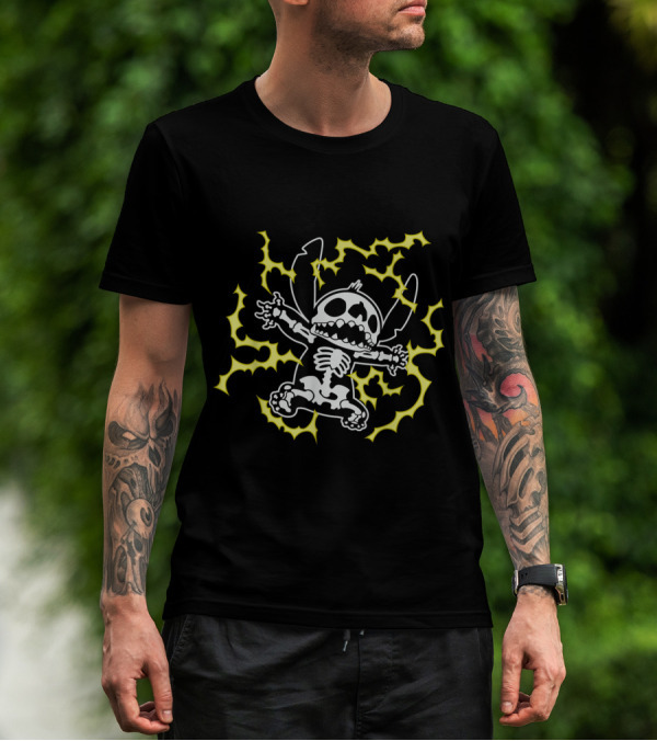 Disney Stitch Skeleton Electric Shock T-Shirt