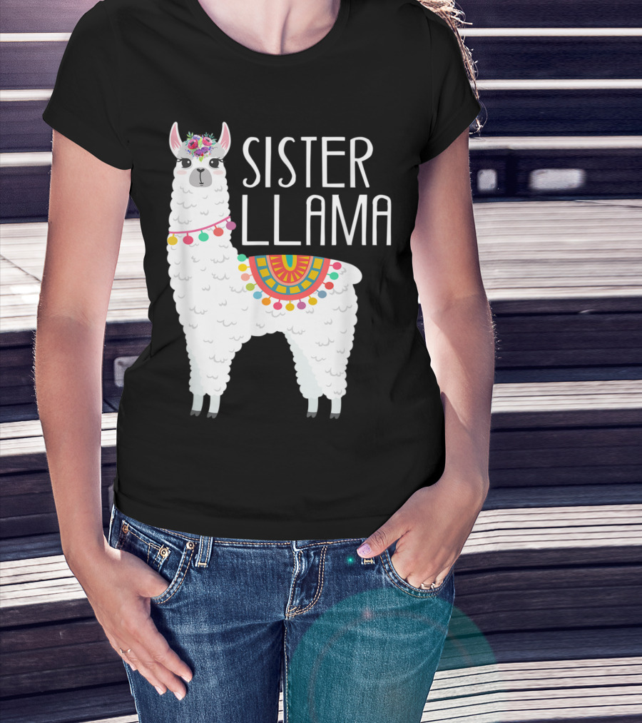 Sister Llama Funny Flower Crown Colorful Blanket T-Shirt