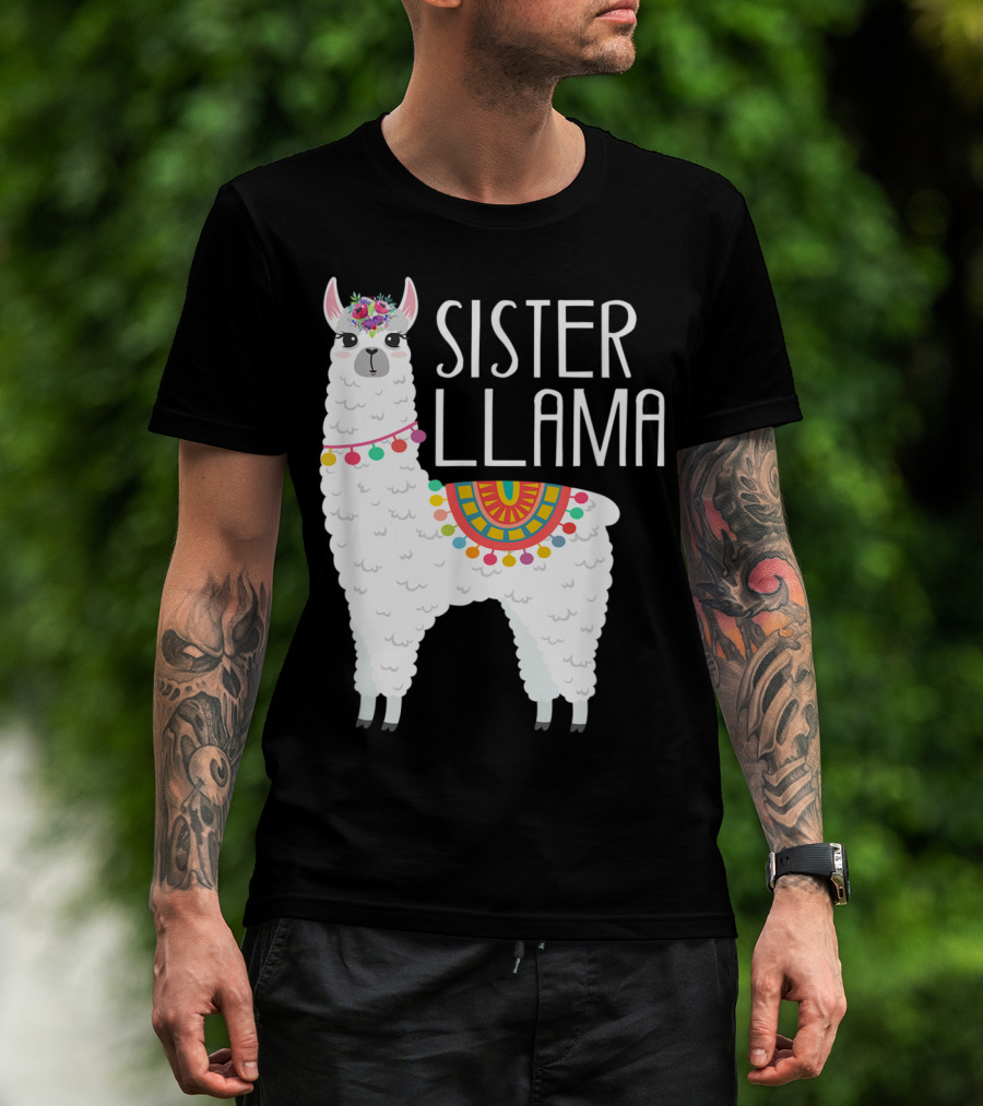 Sister Llama Funny Flower Crown Colorful Blanket T-Shirt