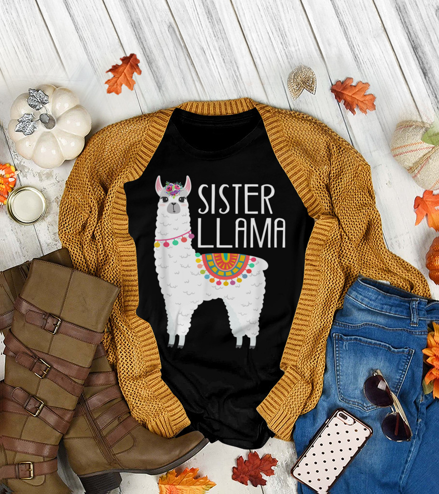 Sister Llama Funny Flower Crown Colorful Blanket T-Shirt