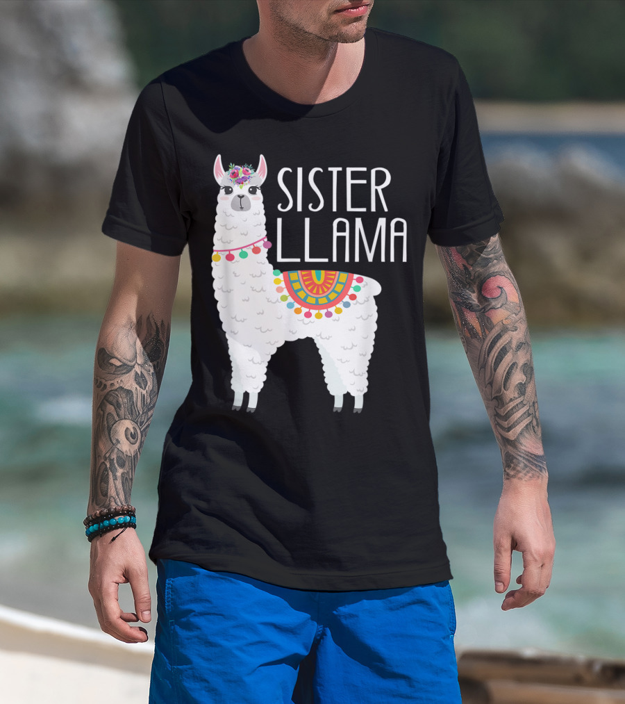 Sister Llama Funny Flower Crown Colorful Blanket T-Shirt