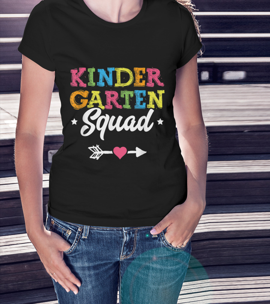 Kindergarten Squad Teacher Student Kid Back To School Arrow Heart Stars T-Shirt
