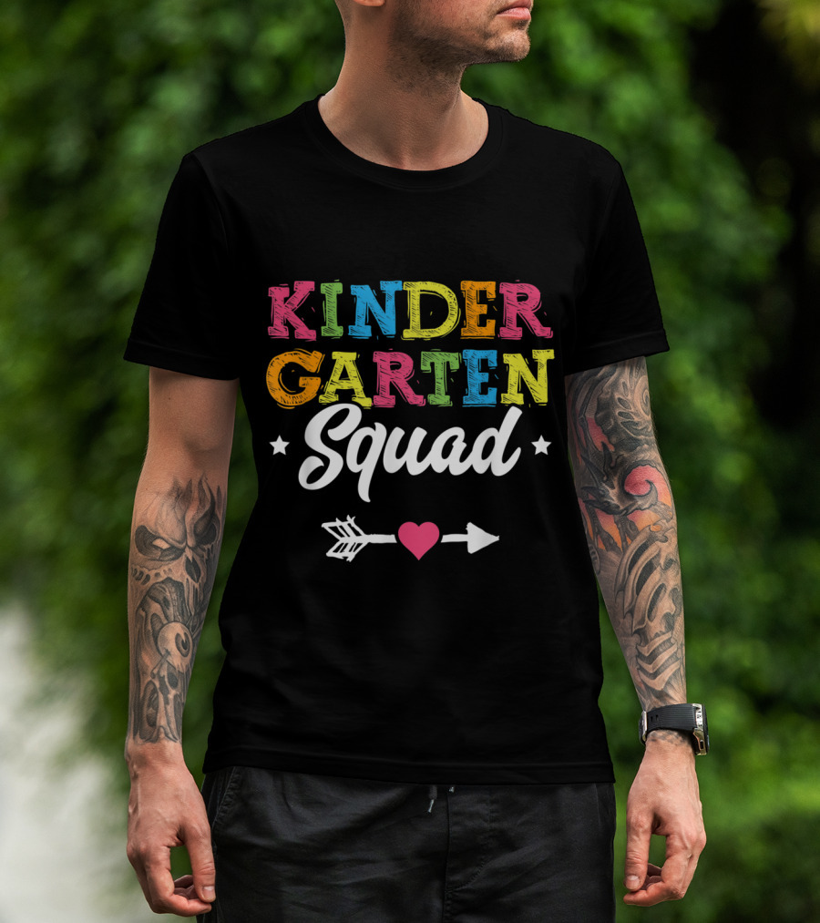 Kindergarten Squad Teacher Student Kid Back To School Arrow Heart Stars T-Shirt