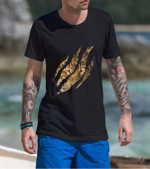 Leopard Cheetah Tiger Leopard Face Lion Cat Scratch Eyes T-Shirt