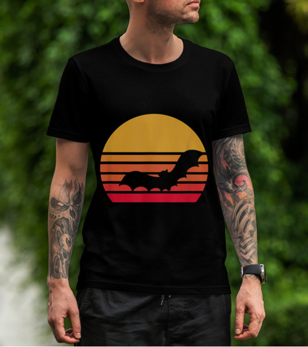 Vintage Sunset Halloween Bat Vampire T-Shirt