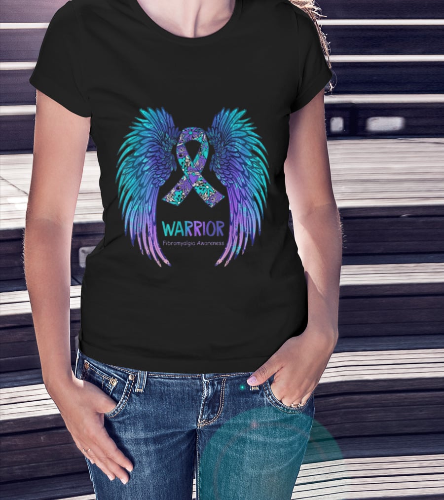 Warrior Angel Wings Fibromyalgia Awareness T-Shirt
