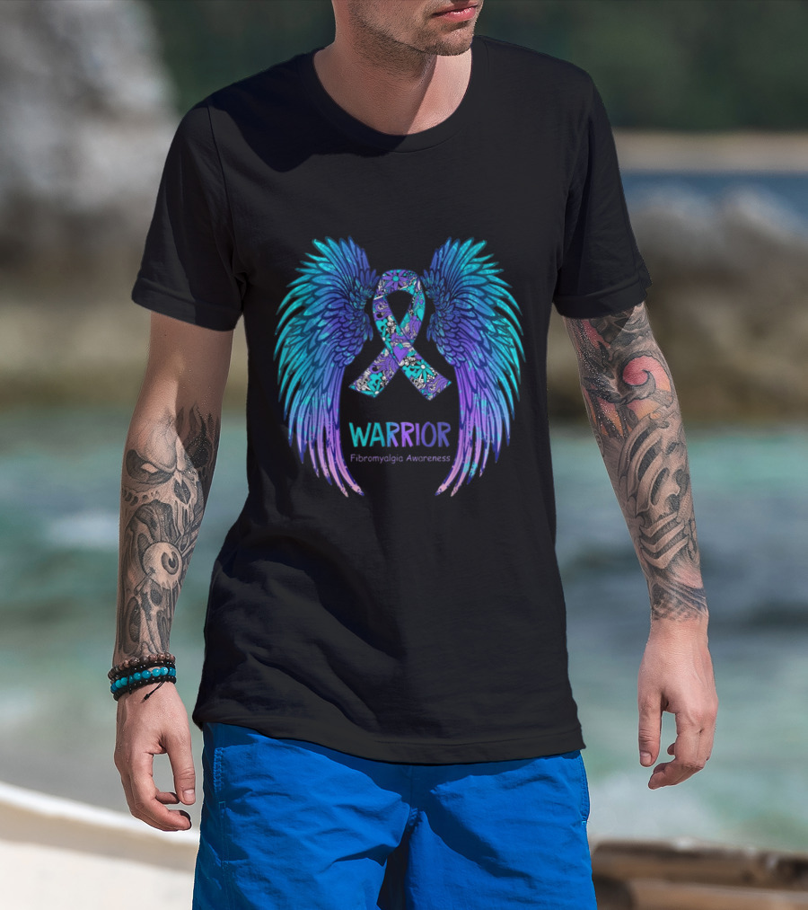 Warrior Angel Wings Fibromyalgia Awareness T-Shirt
