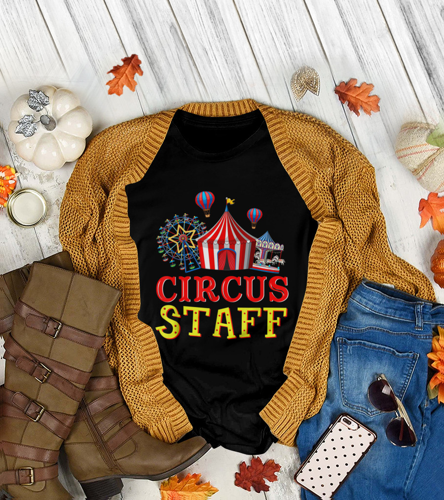 Circus Staff Event Carnival Tent Ferris Wheel Carousel Balloons T-Shirt