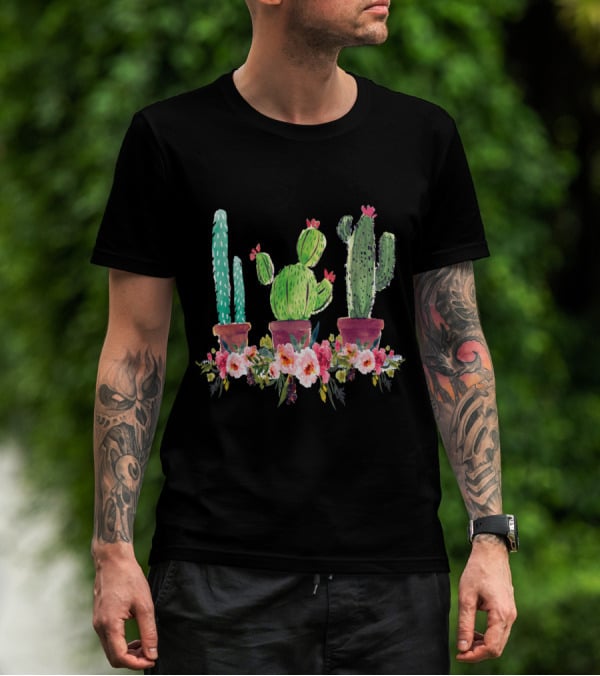 Cute Blooming Cacti Succulents Lover With Flowers T-Shirt