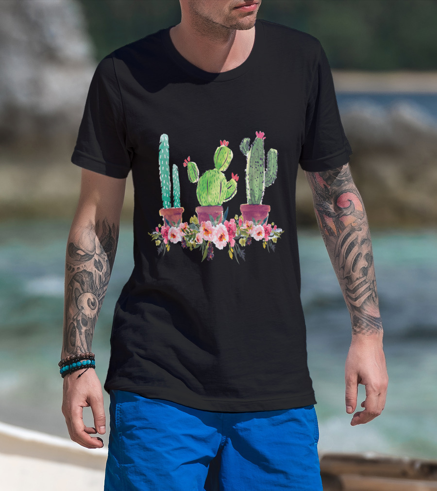 Cute Blooming Cacti Succulents Lover With Flowers T-Shirt