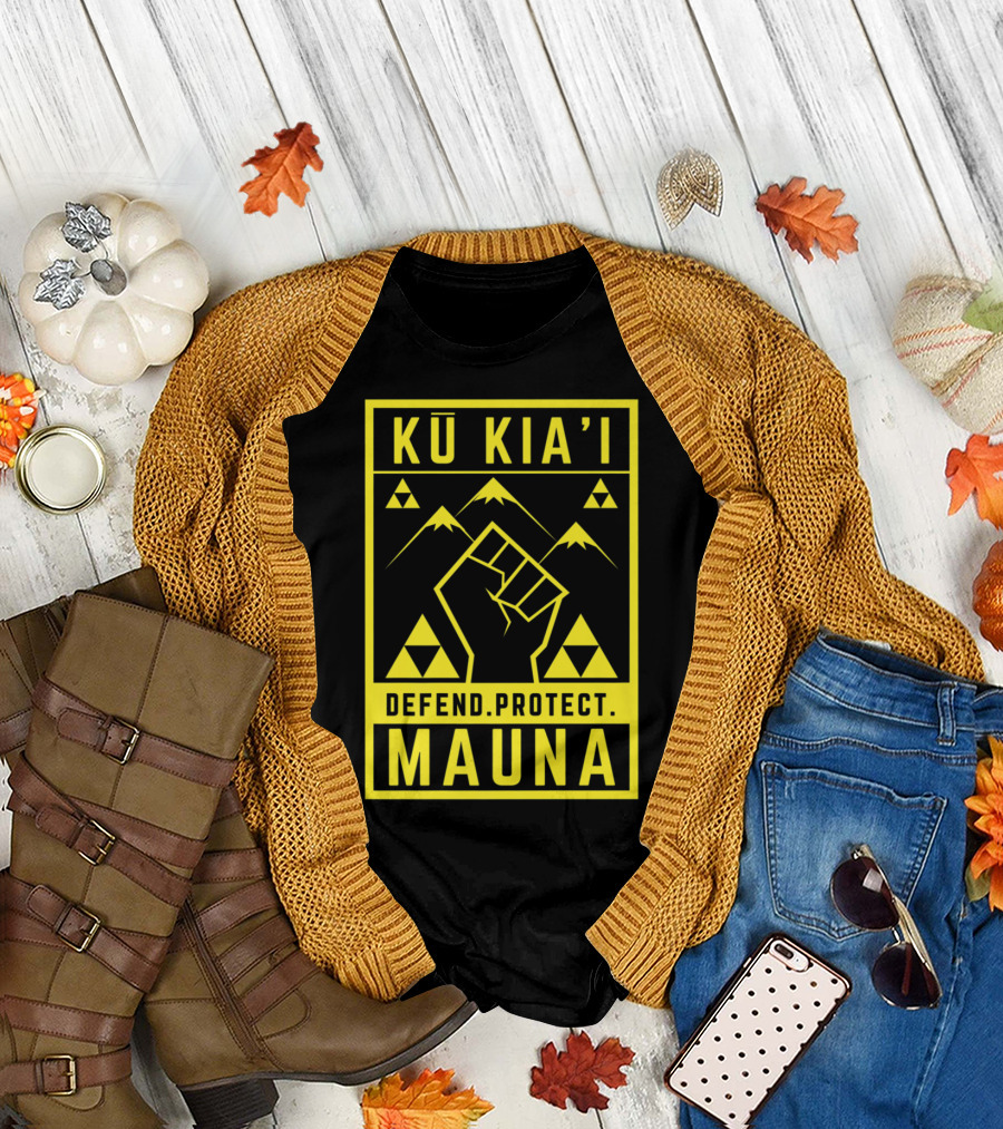 Kū Kia'i Mauna Defend Protect Fist and Mountain Symbols T-Shirt