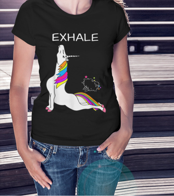 EXHALE Yoga Unicorn Funny Yoga Unicorn Exhale Fart Rainbow T-Shirt
