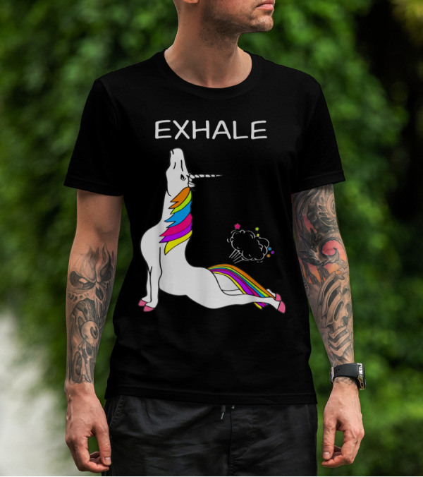 EXHALE Yoga Unicorn Funny Yoga Unicorn Exhale Fart Rainbow T-Shirt