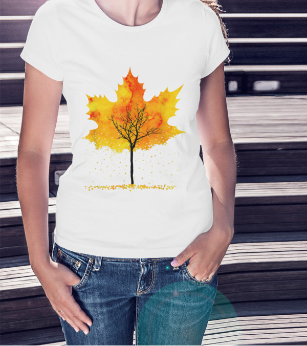 Maple Tree Autumn Leaves Fall Forest Scene T-Shirt