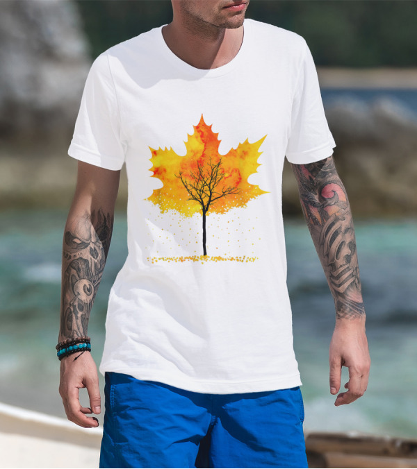 Maple Tree Autumn Leaves Fall Forest Scene T-Shirt