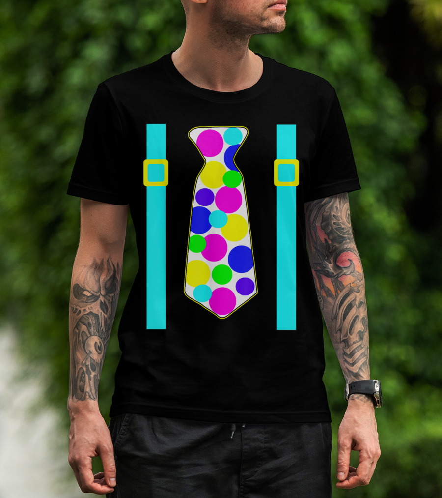 Party Polka Dot Jumbo Tie Suspender Graphics With Colorful Circles T-Shirt
