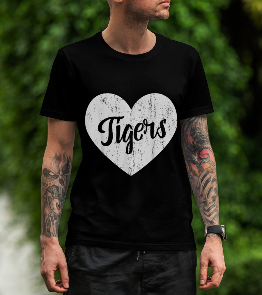 Tigers School Team Spirit Cute Heart Mascot Fan T-Shirt