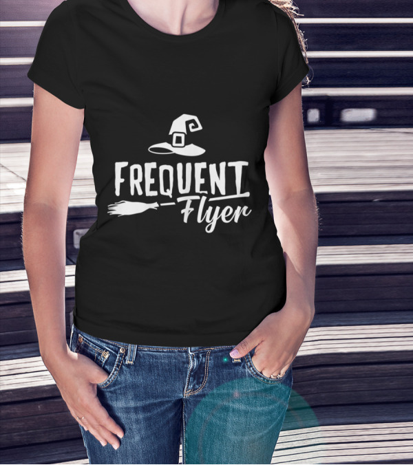 Frequent Flyer Witch Hat Broomstick Halloween Party T-Shirt