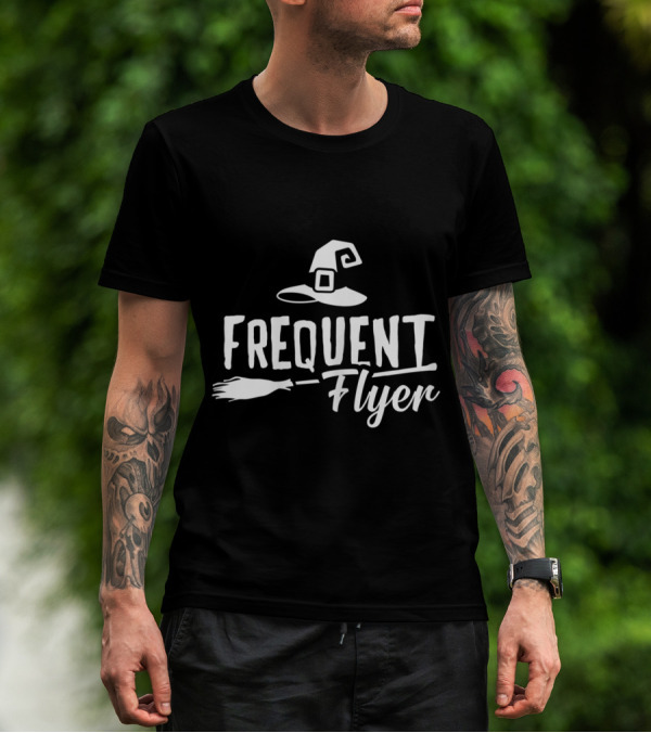 Frequent Flyer Witch Hat Broomstick Halloween Party T-Shirt