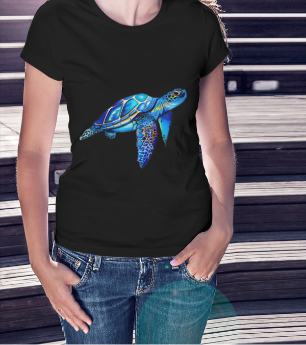 Cute Watercolor Blue Sea Turtle Hawaiian Honu Image T-Shirt