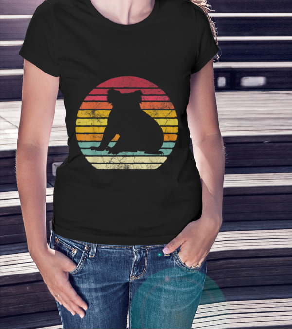 Koala Bear Retro Vintage 70's 80's Stripes Silhouette Circle T-Shirt