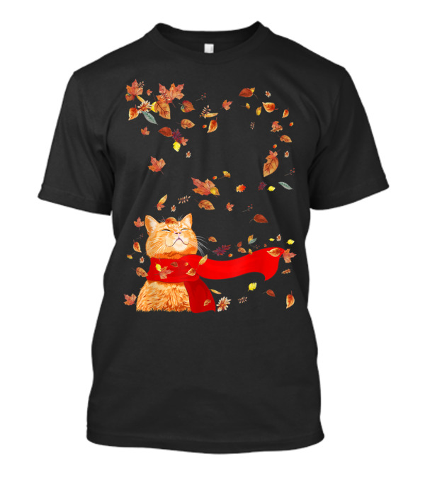 Hello Autumn Maple Leaf Fall Funny Cat Kitten Lover T-Shirt