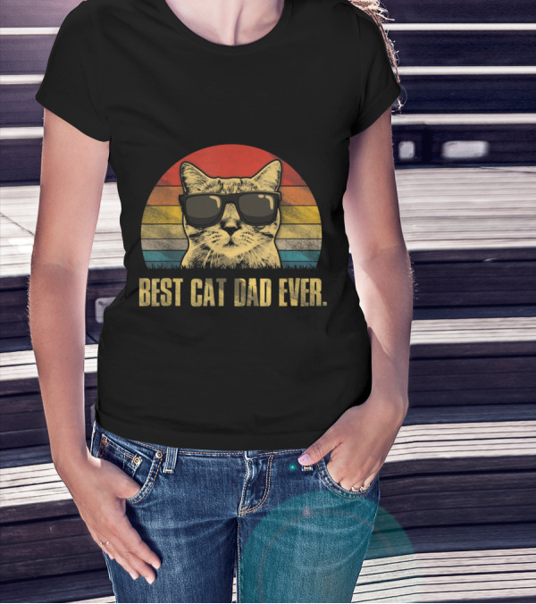 Best Cat Dad Ever Retro Cat With Sunglasses T-Shirt