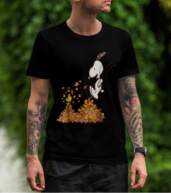 Funny Snoopy Jumping Into Leaves Peanuts Charlie Brown T-Shirt