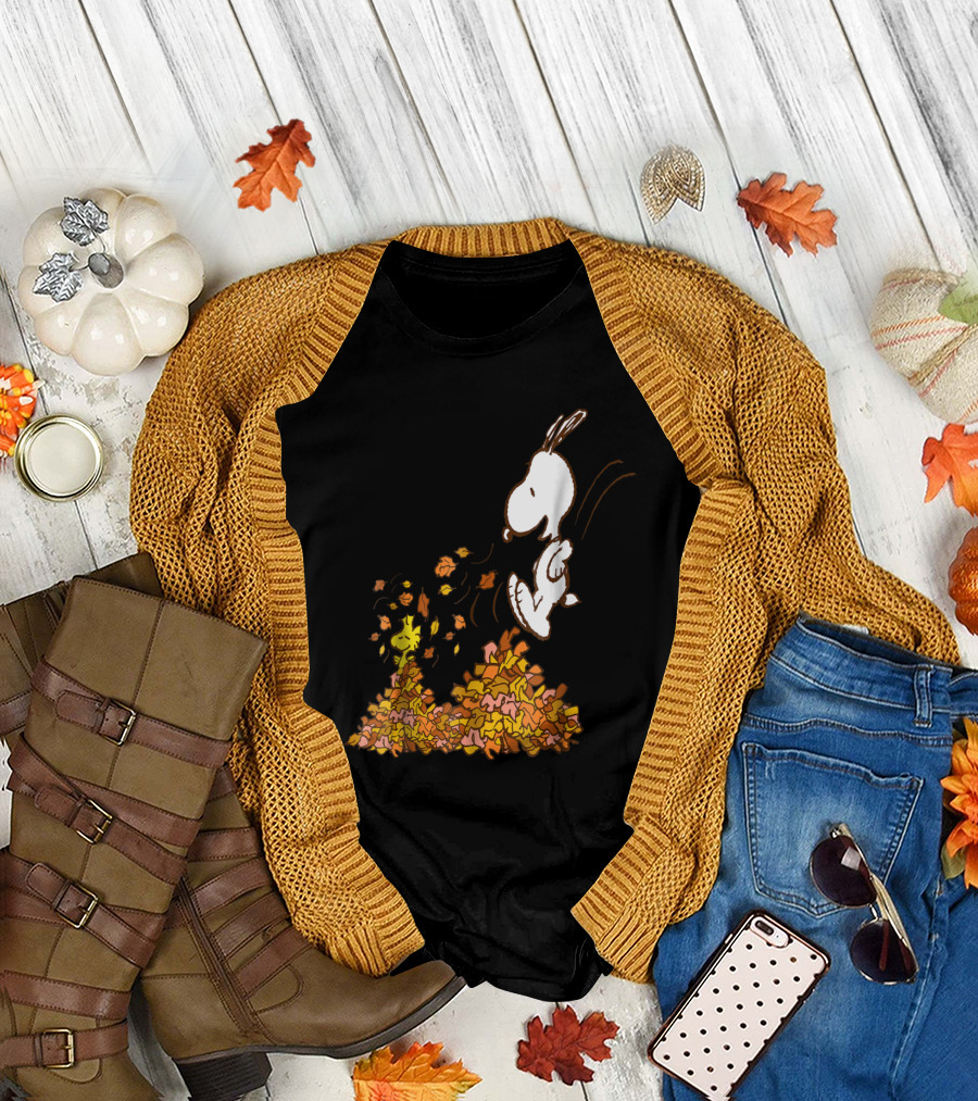 Funny Snoopy Jumping Into Leaves Peanuts Charlie Brown T-Shirt