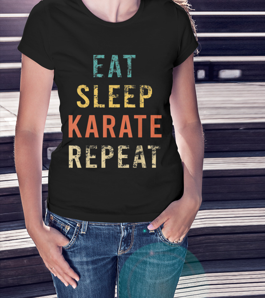 Eat Sleep Karate Repeat Retro Karate Fan Coach Trainer T-Shirt