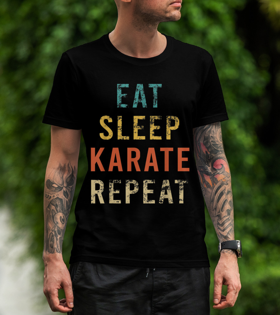 Eat Sleep Karate Repeat Retro Karate Fan Coach Trainer T-Shirt
