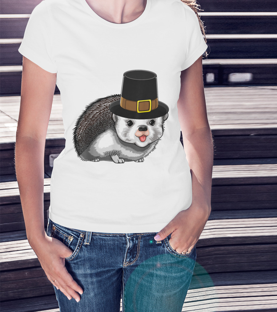 Thanksgiving Pilgrim Hedgehog Gratitude Holiday Tradition T-Shirt