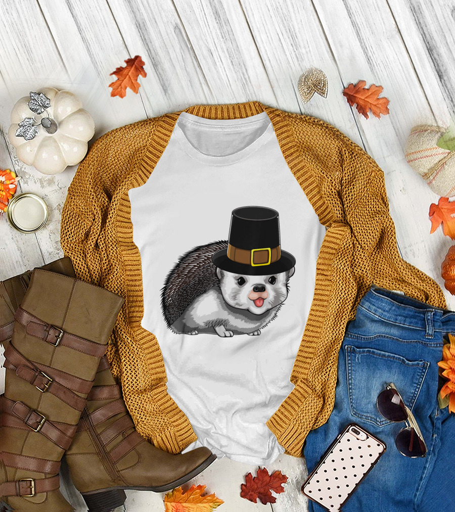 Thanksgiving Pilgrim Hedgehog Gratitude Holiday Tradition T-Shirt