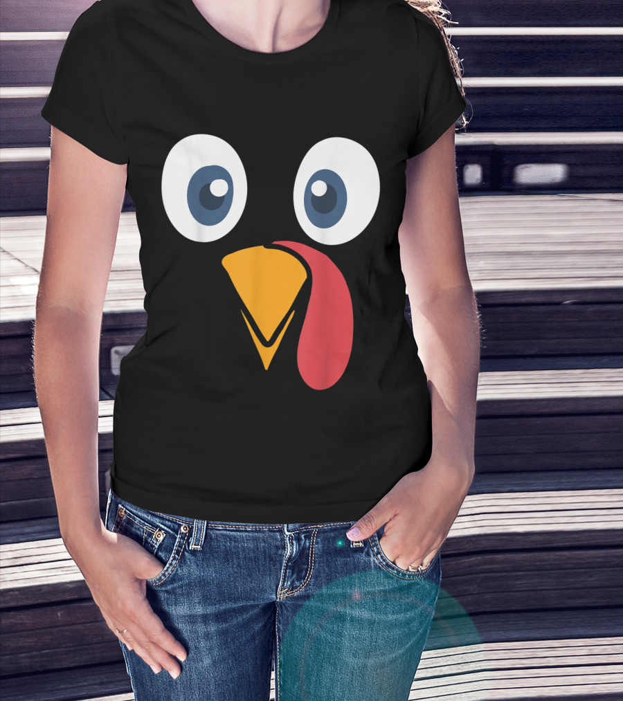 Thanksgiving Turkey Face Cartoon Eyes Beak And Snood T-Shirt