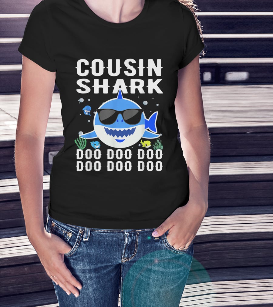 Cousin Shark Sunglasses Doo Doo Doo Baby Mommy Kids Cute Cartoon T-Shirt