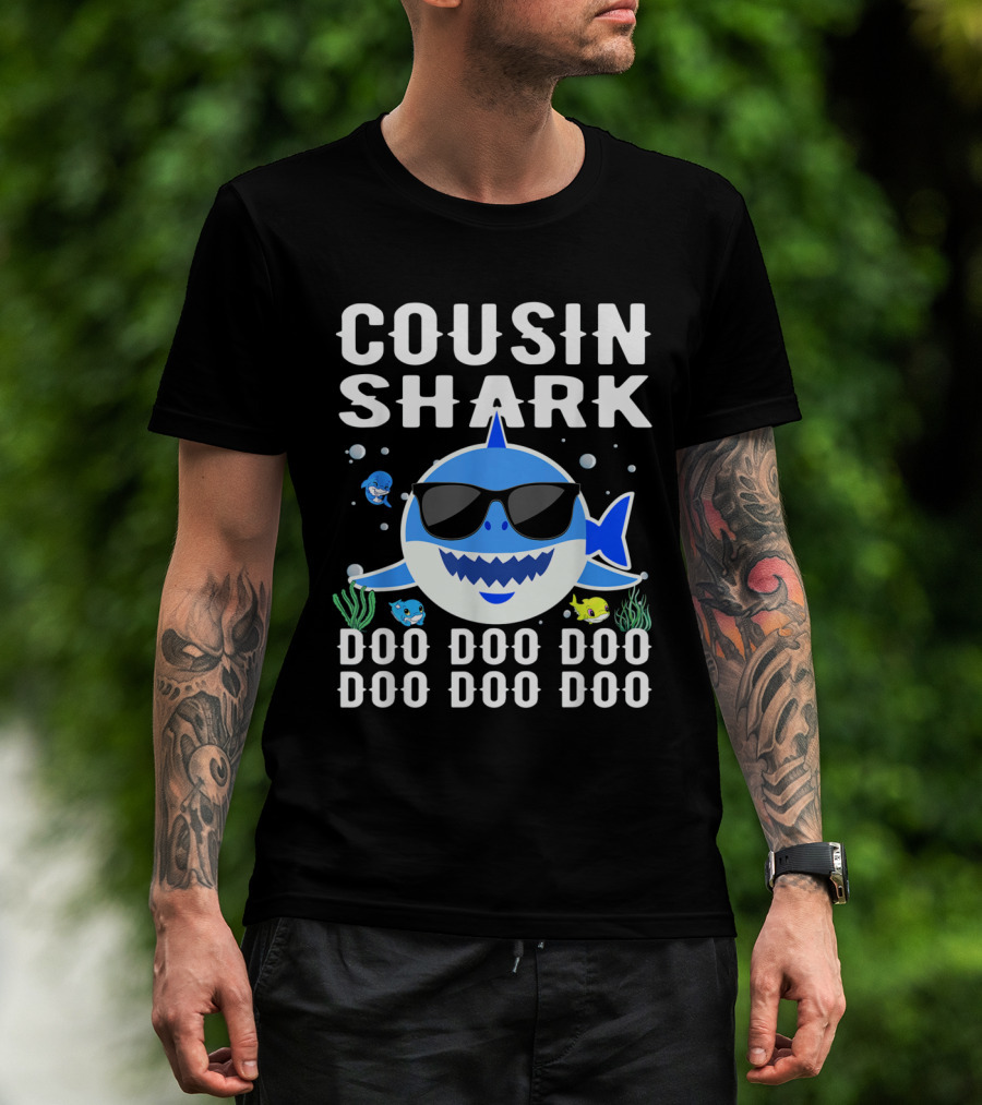 Cousin Shark Sunglasses Doo Doo Doo Baby Mommy Kids Cute Cartoon T-Shirt
