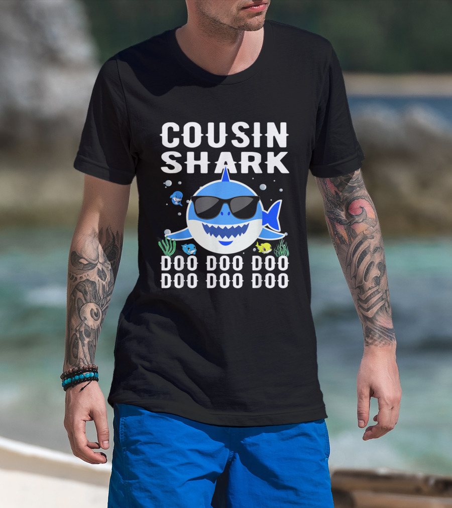 Cousin Shark Sunglasses Doo Doo Doo Baby Mommy Kids Cute Cartoon T-Shirt