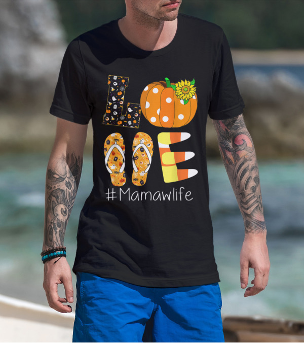 Love Pumpkin Sunflower Mamaw Life Halloween T-Shirt