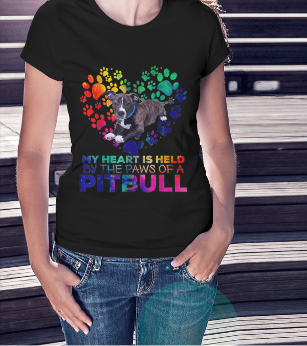 My Heart Is Held By The Rainbow Paws Of A Pitbull Dog T-Shirt