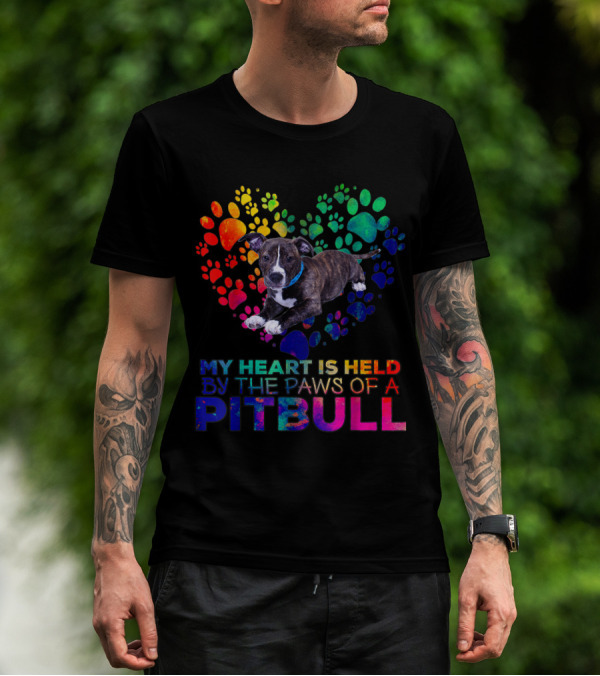 My Heart Is Held By The Rainbow Paws Of A Pitbull Dog T-Shirt