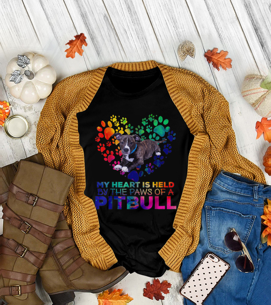 My Heart Is Held By the Rainbow Paws of a Pitbull Dog T-Shirt