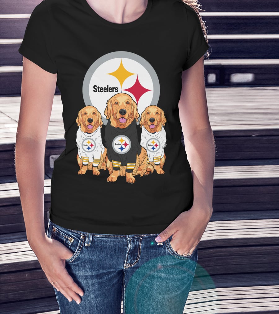 Steelers With Golden Retrievers Dogs In Team Jerseys T-Shirt
