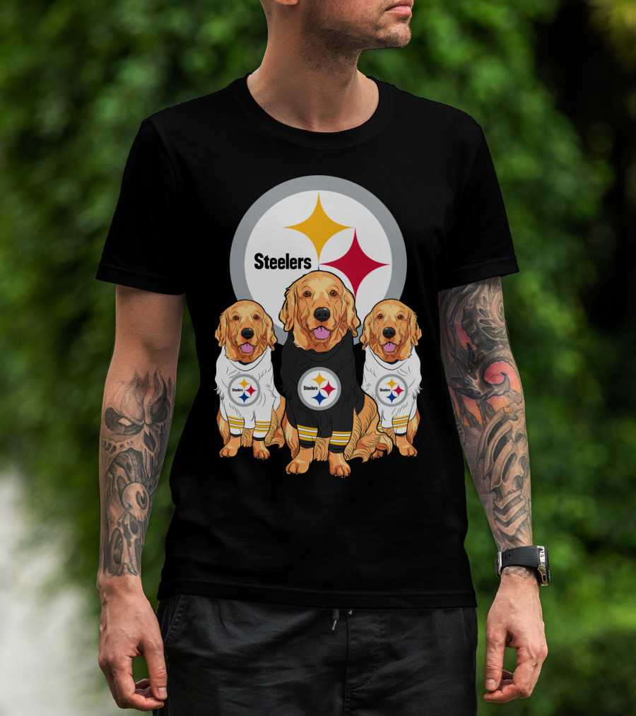 Steelers With Golden Retrievers Dogs In Team Jerseys T-Shirt