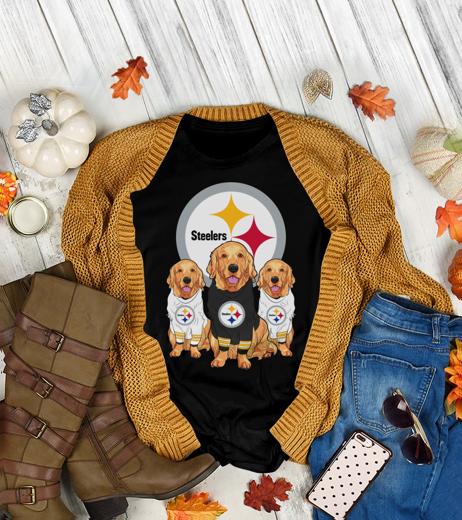 Steelers With Golden Retrievers Dogs In Team Jerseys T-Shirt