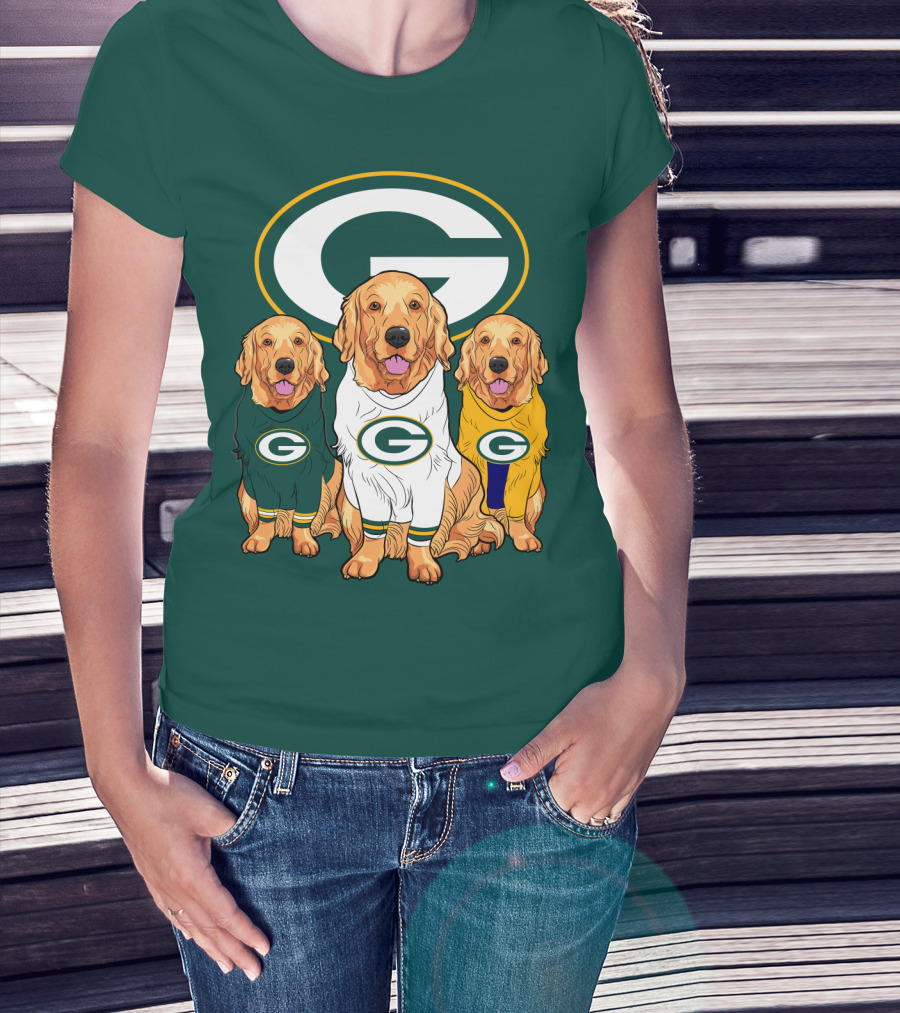 Green Bay Packers Golden Retriever Dog Trio T-Shirt