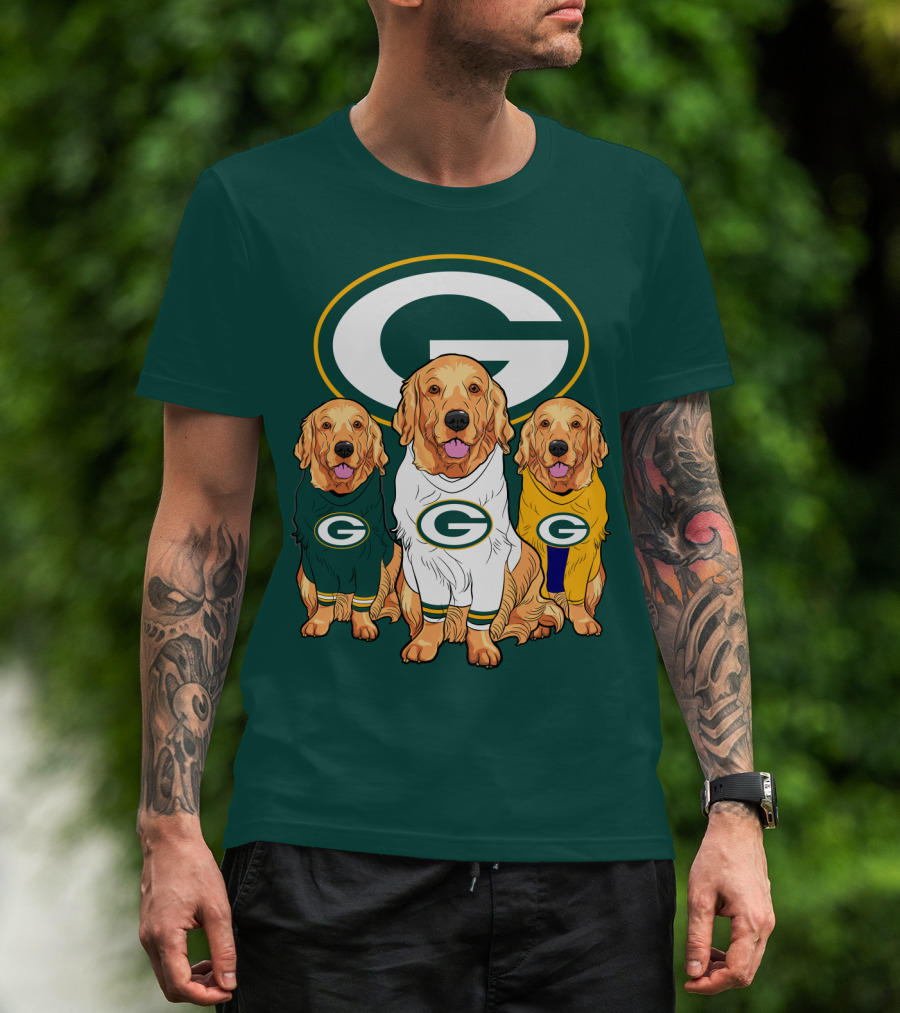 Green Bay Packers Golden Retriever Dog Trio T-Shirt